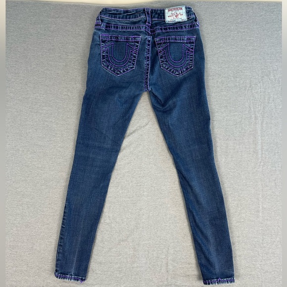 True Religion Women's Denim Jeans Purple T Stitch Accents - Picture 3 of 8